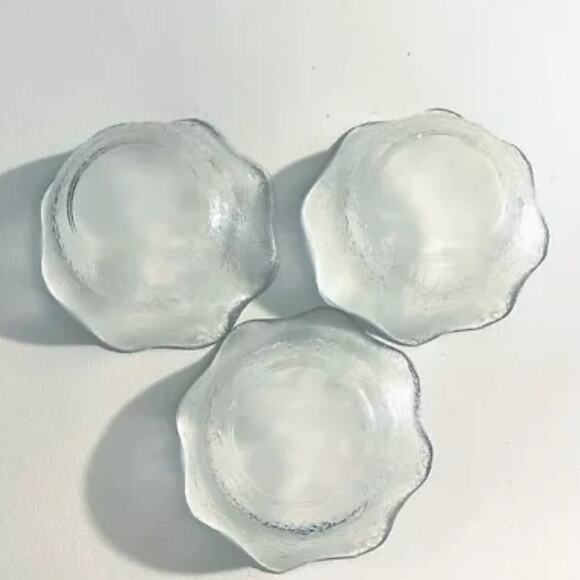 3 Vtg Ice Block Textured Arcoroc Glass Bowls Fruit Dessert Candy Bowl - Picture 3 of 5